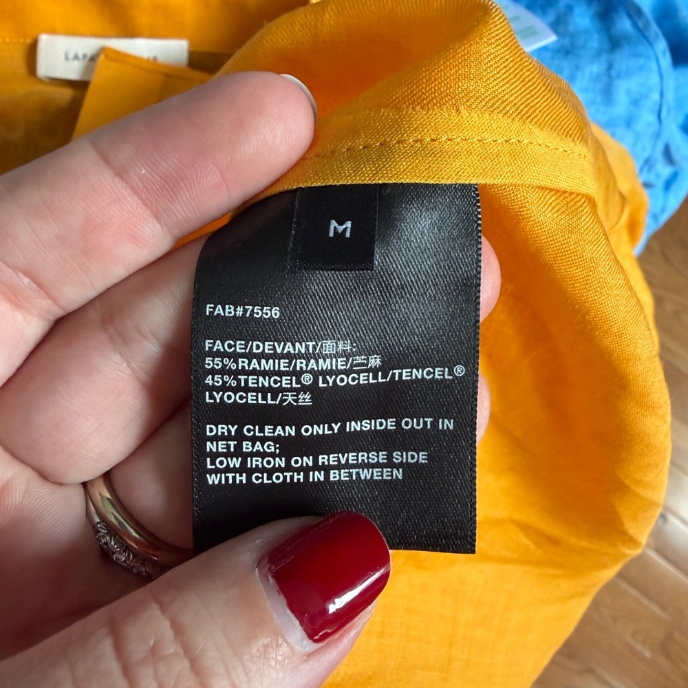 Lafayette 148 New York Mustard Button Down Linen Shirt Medium - Picture 6 of 6